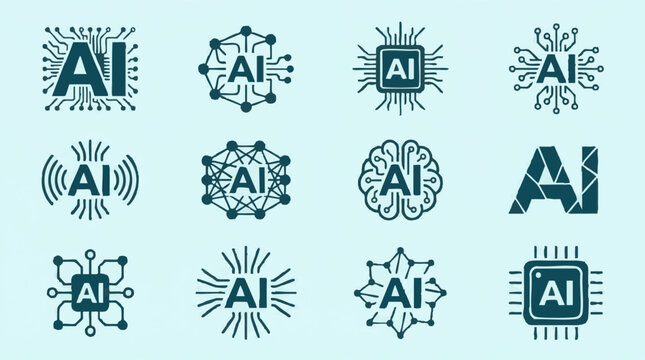 Set of diverse Artificial Intelligence (AI) technology logo concepts