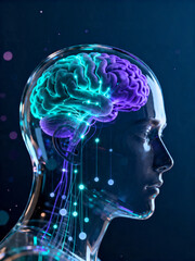 Obraz premium human brain anatomy abstract blue background with circles ai infographics Brain cells