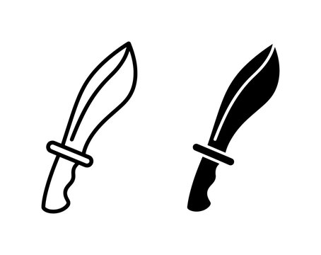 Machete Icon Set, Jungle Knife Vector Graphics, Sharp Blade Silhouette, Survival Tool Illustration, Tropical Blade Design, Black and White Weapon Symbol