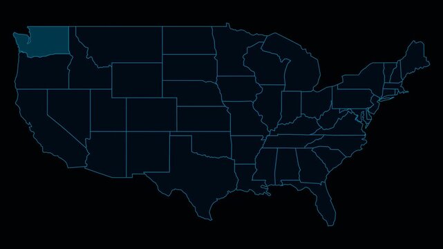 Washington State Neon Highlight USA Map - Isolated Alpha Channel Overlay.