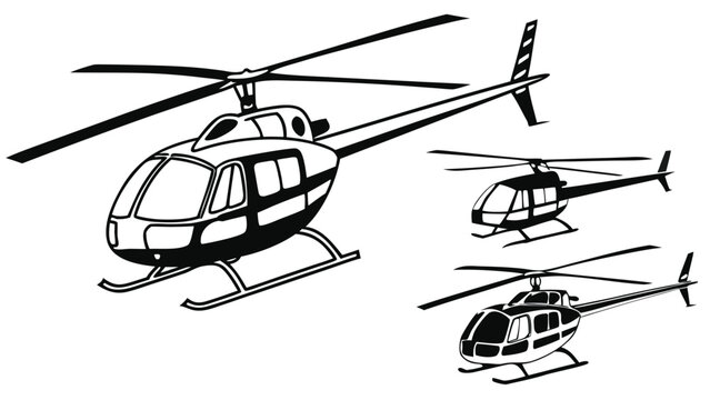 Vector illustration of several helicopters in flight with helicopter aviation aircraft transport aerospace