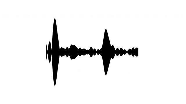 Animated black liquid-style audio equalizer waveform responding to music with rhythmic peaks and valleys isolated on white background for multimedia projects