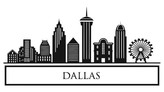 Vector illustration of dallas city skyline silhouette featuring ferris wheel silhouette cityscape buildings