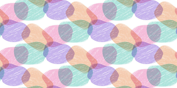 Seamless pattern with chalk stains and abstract organic shapes. Pastel hand drawn texture with risograph print effect for textile or wallpaper. Vector illustration