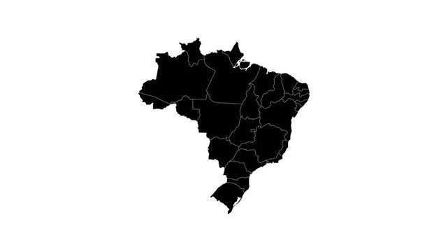 Animated Silhouette Map of Brazil - Solid Black Shape on White Background