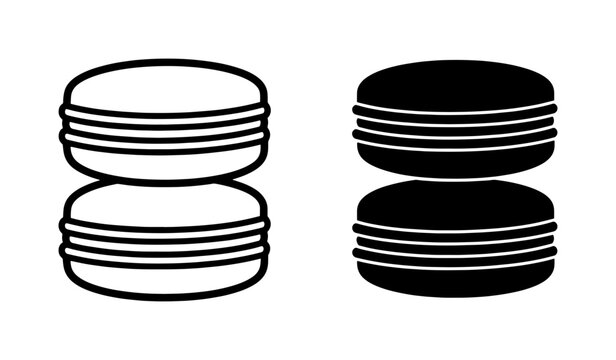 Macaron Icon Set with Black Outline and Solid Silhouette