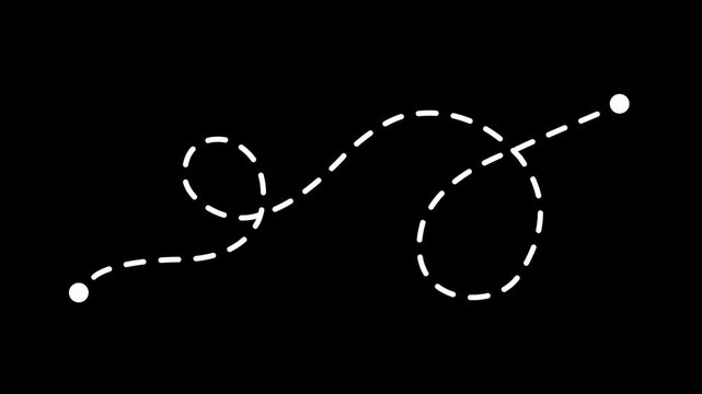 Traveling by airplane involves flying routes to various destinations. The flight route is represented on a map, showcasing the starting point with line trace animation, 4K video, Alpha channel.