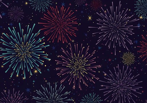 Colorful fireworks exploding in night sky with stars  festive holiday display