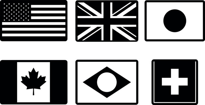 Six national flags including usa uk japan canada brazil switzerland