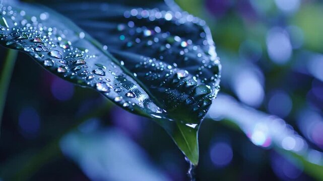 Close-up of a leaf with water droplets, macro photography.