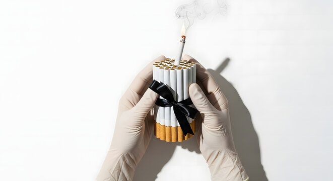World no tobacco day hand holding cigarettes the dangers of smoking addiction