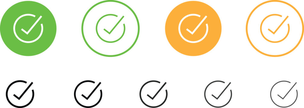 Check mark icons in green orange and black colors for approved or confirmed concepts  various colored checkmarks in circle shapes