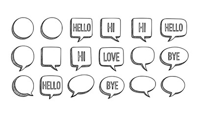 Minimal speech bubble word vector pack with hello hi love bye doodle illustration © Tahminaakter