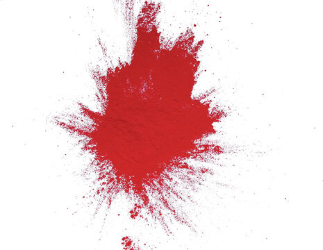 Dry red powder explosion isolated on transparent background png vibrant dust burst abstract splash effect
