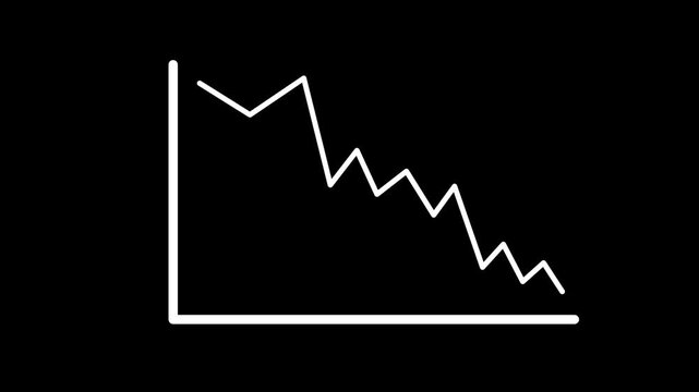 A white downward graph indicating decline, loss, and negative trends on a dark black background, ideal for conveying risk, crisis, or poor performance.