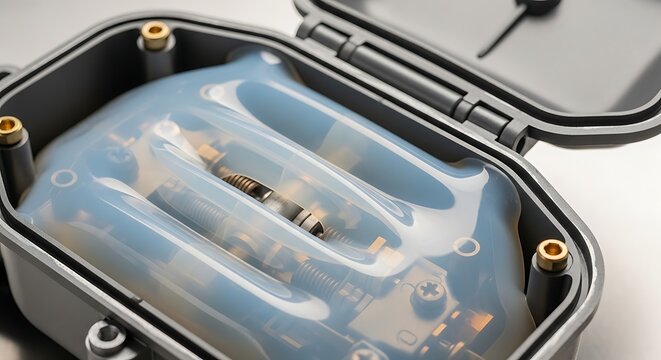 Electronic component inside protective housing covered with translucent silicone