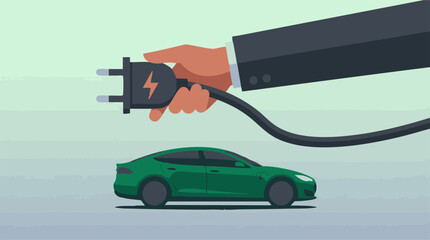 Hand charging a green electric car with a power plug © Aesthetica