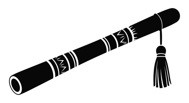A striking black silhouette depicts a traditional pan flute with decorative bands and a tassel silhouette high quality professional