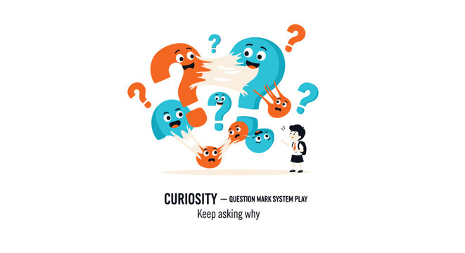 Curiosity, question mark, cartoon characters, vector icons, puzzled expressions