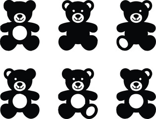 Fototapeta premium A set of black and white teddy bear silhouettes on a plain background