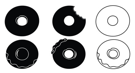 Black and white donut icons with varying designs a striking silhouette © RASHIDA