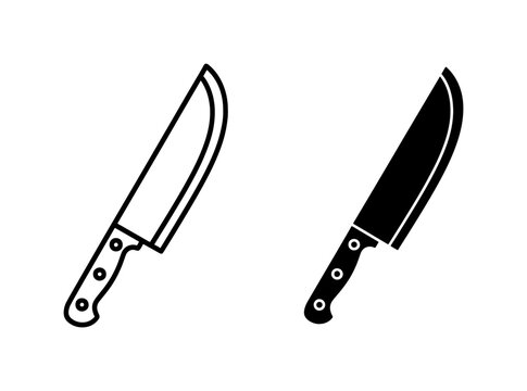 Kitchen knife icon set with outline and black silhouette