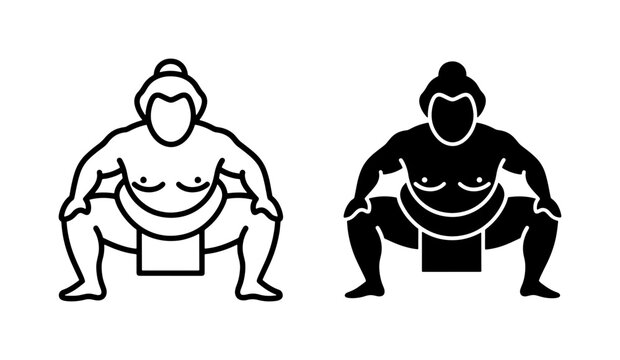 Sumo wrestler icons, sumo wrestlers, black and white illustration, vector graphics