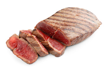 Fototapeta premium Pieces of tasty beef steak isolated on white
