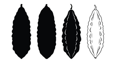 Four bitter melon shapes displayed as a striking black silhouette © RASHIDA