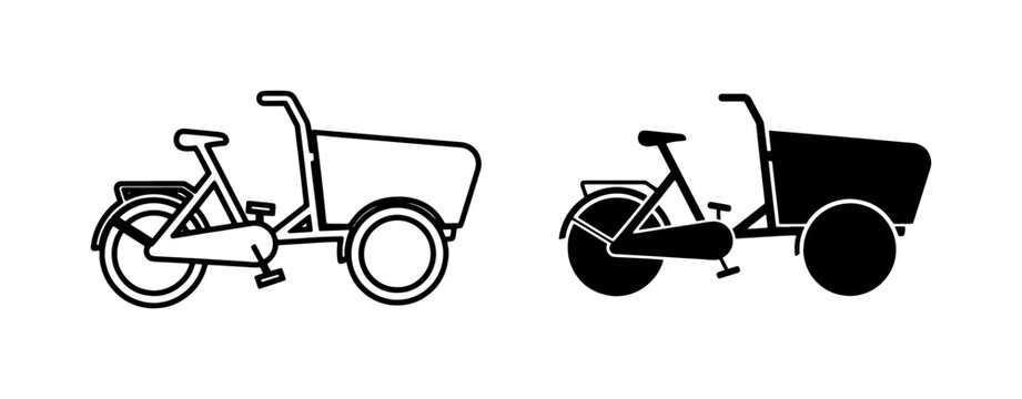 minimalist black and white silhouette of vintage cargo bikes