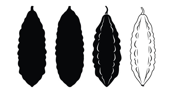 Four bitter melon shapes displayed as a striking black silhouette
