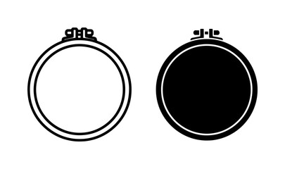 Embroidery Hoop Icon Set with Outline and Solid Silhouette © MdRiad