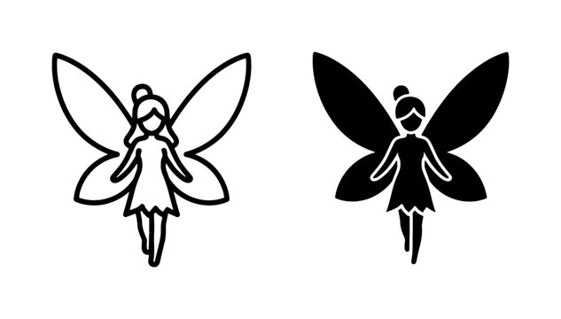 Fairy silhouette and outline icon set for fantasy design