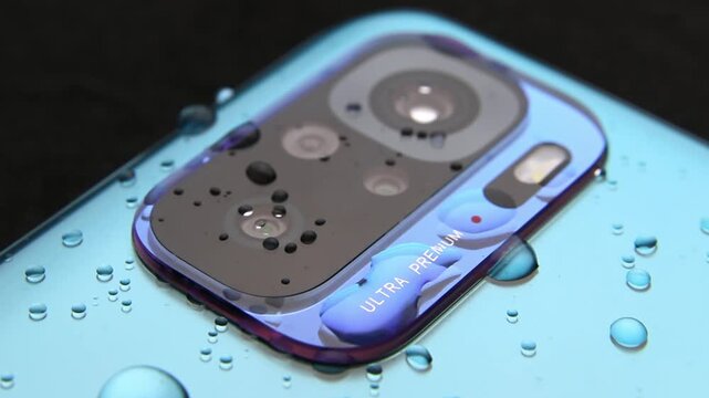 Macro close up of a smartphone camera lens on back

