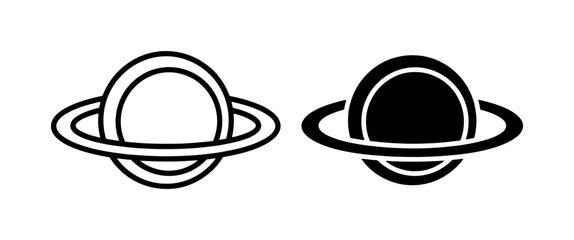 Saturn Planet Icon Set in Outline and Solid Black Style © Farid