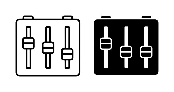 Minimalist audio mixer icons, sound equalizer fader vector set, black and white music adjustment sliders for studio interface design