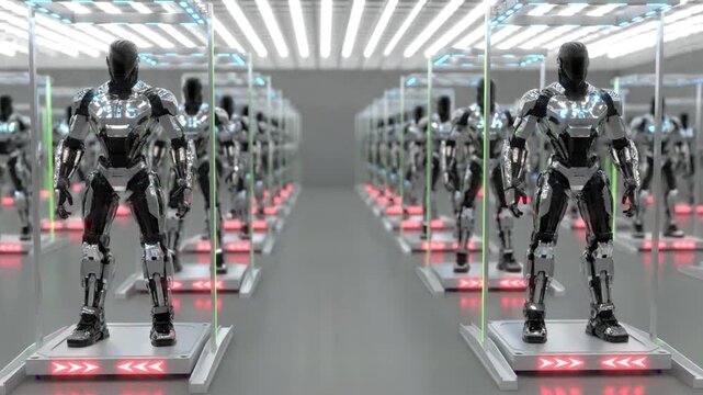 Robots technology humanoid factory cyborg able loop endless 4k