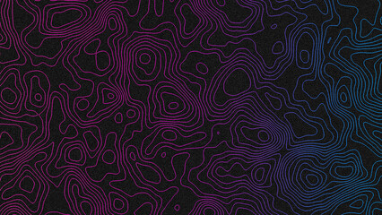 Abstract topographic map with vibrant pink and blue lines on a black background © Shawkat767