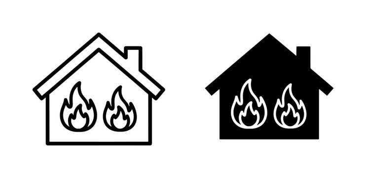 House Fire Icon Set Representing Property Damage and Insurance