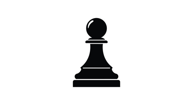 A stark black silhouette of a chess pawn stands prominently against a plain white background creating a minimalist image silhouette