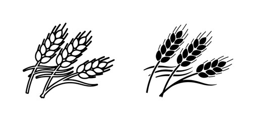 Wheat Ear Grain Black Outline and Silhouette Vector Icons © Morshed