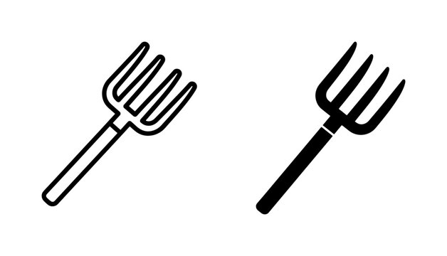 Pitchfork Icon Set with Outline and Solid Vector Styles