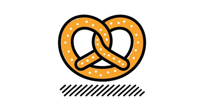 Delicious golden brown baked pretzel with salt spots shown in a simple clean graphic vector style illustration