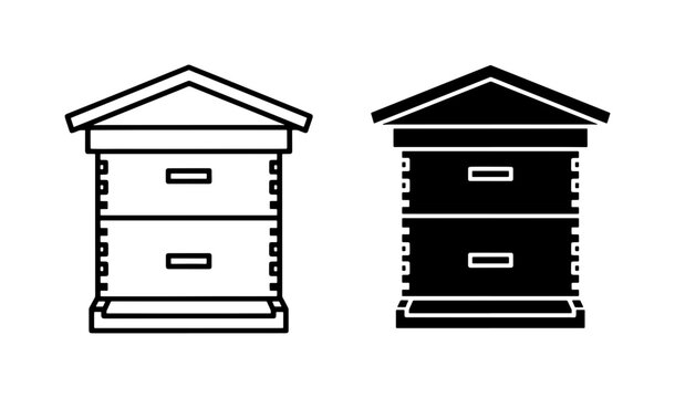 Wooden Beehive Icon Set in Outline and Solid Style