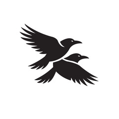 Fototapeta premium A majestic black silhouette of a flying crow with expansive wings and a sharp beak captured in a minimalist wildlife vector illustration for a nature symbol or tattoo