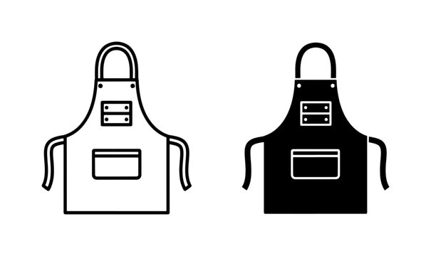 Kitchen apron icon set with pocket and neck strap