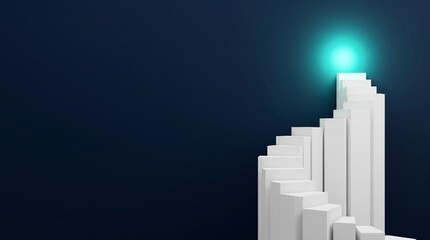 Fototapeta premium Minimalist white steps climbing towards a bright light.