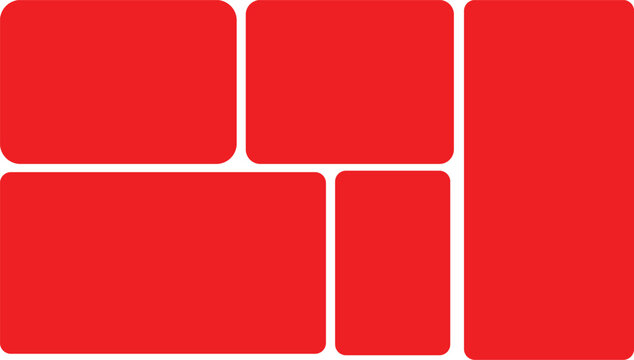 Red geometric moodboard template vector. Minimalist collage layout with rounded rectangles. Abstract red mosaic grid.