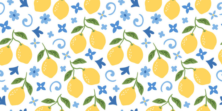 Seamless summer pattern with lemons