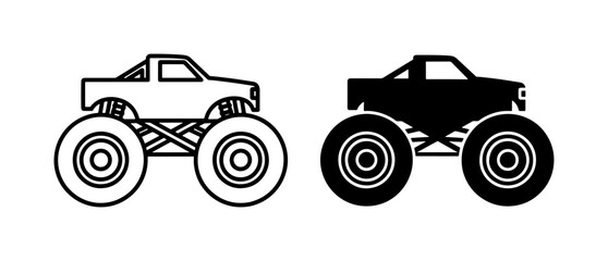 Monster Truck Outline and Solid Black Silhouette Icons © Shahadat